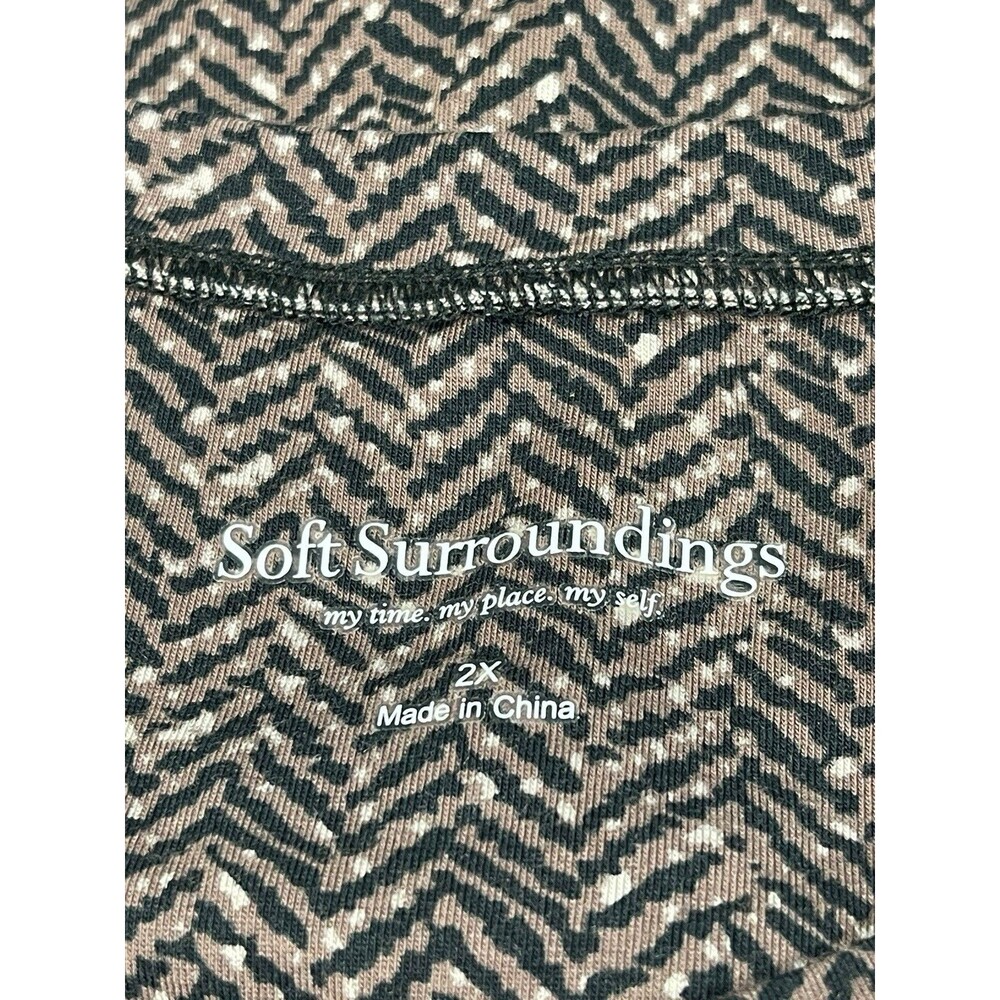 Soft Surroundings 2X Herringbone Print Long Sleeve Top Velvet Embroidered Collar - Picture 6 of 13